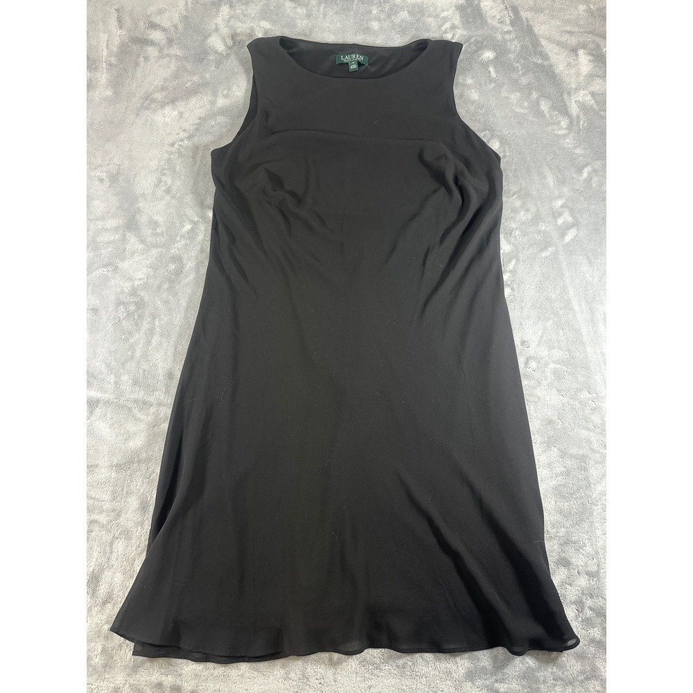 Lauren Ralph Lauren Black Sleeveless Shift Dress Size 14 Round Neck A-Line